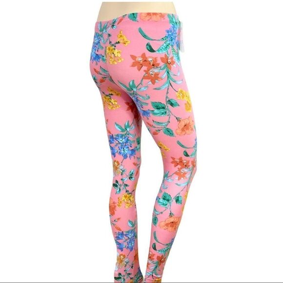 NEW Pink Floral Elastic Waisted Soft Brushed Leggings Pants by Shylo - Picture 4 of 5